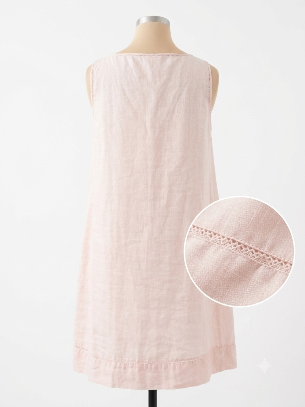 J.Jill Love Linen Pink Sleeveless Dress Ladder Lace Trim Pockets M